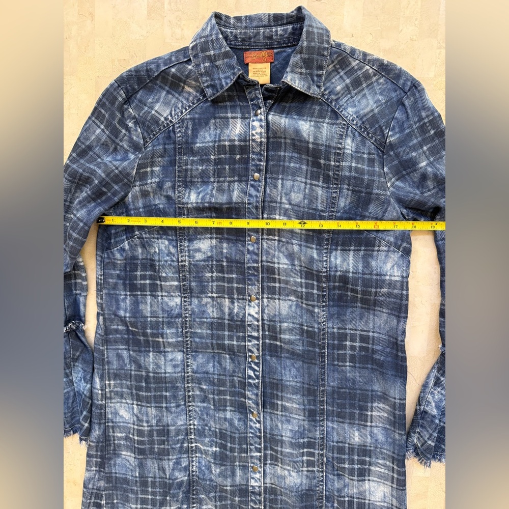 SCULLY  Western Rodeo Dress Womens Long Bell Sleeve Pearl Snap Navy Plaid‎ - S - Picture 6 of 9